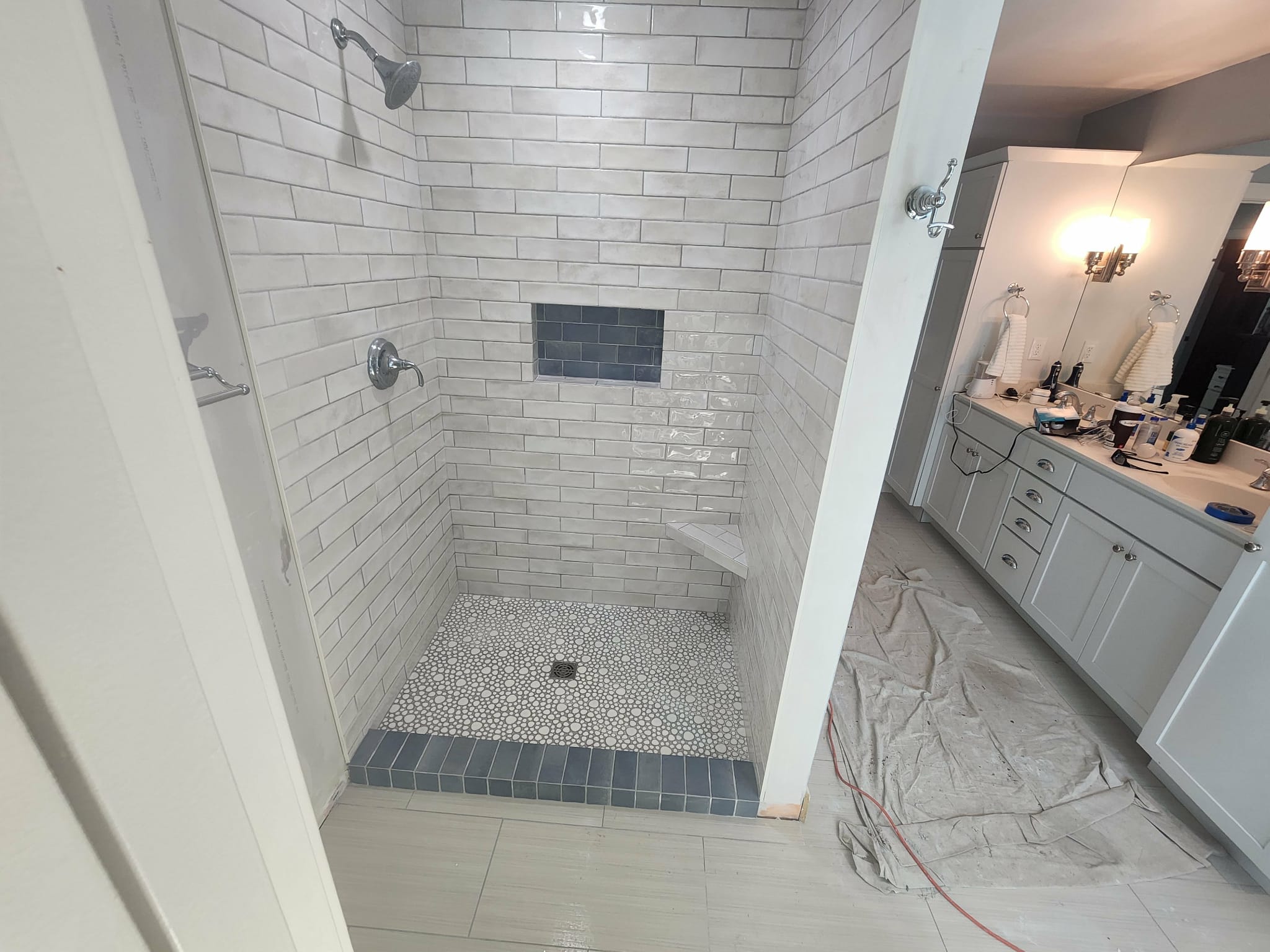 custom walking shower tile